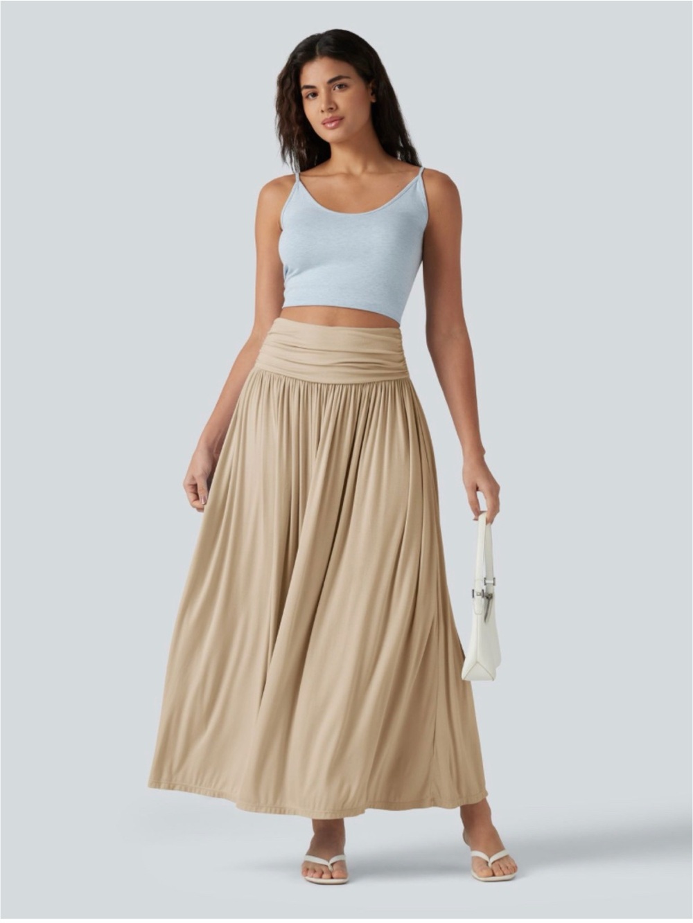 Halara High Waisted Ruched Flowy Maxi Casual Skirt Xsmall wood ash nwt